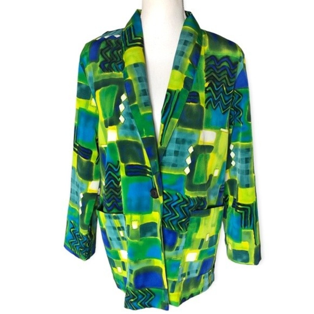 Kensington Square Petite Vintage Colorful Geometric One Buttoned Blazer